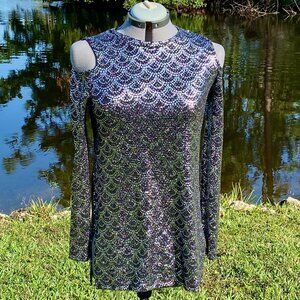 MICHAEL Michael Kors NWT Long Sleeve Cold Shoulder Sparkle Glitter Top Tunic